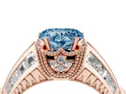 Fancy Blue Heart Cut Diamond Vintage-Inspired Milgrain Ring Set in Rose gold with Accent Split Shank