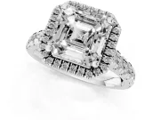 Asscher Cut Halo Engagement Ring Setting | Shared Prong Shoulders | White Gold