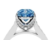 Fancy Blue Cushion Cut Diamond Solitaire Pavé Engagement Ring Set in Platinum with Prong Setting