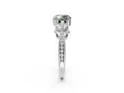Round Three Stone Engagement Ring Setting for a Fancy Green Lab-Grown Diamond | Tapered Pave Band | White Gold