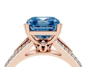 Asscher Cut Pave Split Shank Engagement Ring Setting for a Fancy Blue Lab-Grown Diamond | Double Claw Prongs | Rose Gold
