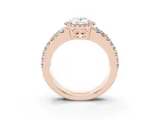 Oval Cut Diamond Halo Ring Set in Rose gold with Pavé Split Shank and Prong Setting