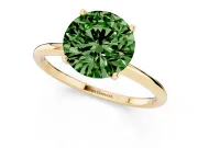 Fancy Green Round Cut Diamond Solitaire Engagement Ring Set in Yellow gold with Thin Band and Prong Setting
