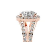 Round Halo Engagement Ring Setting | Pave Split Shank | Rose Gold