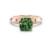 Fancy Green Cushion Cut Diamond Solitaire Engagement Ring Set in Rose gold with Flat Band and Prong Setting