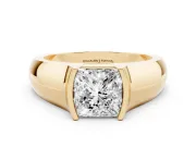 Princess Cut Half Bezel Solitaire Engagement Ring Setting | Wide Band | Yellow Gold