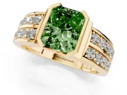 Radiant Cut Half Bezel Engagement Ring Setting for a Fancy Green Lab-Grown Diamond | Channel Band | Yellow Gold
