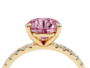 Round Petite Pavé Solitaire Engagement Ring Setting for a Fancy Pink Lab-Grown Diamond | Slim Band | Yellow Gold