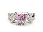 Heart-Shaped Three Stone Engagement Ring Setting for a Fancy Pink Lab-Grown Diamond | Tapered Band | Yellow Gold