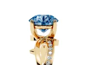 Round Twisted Pavé Engagement Ring Setting for a Fancy Blue Lab-Grown Diamond | Pavé and Plain Strands | Yellow Gold
