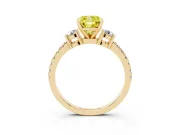 Cushion Cut Three Stone Engagement Ring Setting for a Fancy Yellow Lab-Grown Diamond | Pavé Band | Yellow Gold
