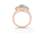 Emerald Cut Scalloped Halo Engagement Ring Setting | Pear Side Stones | Rose Gold