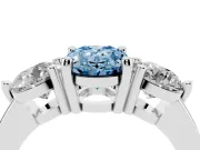 Fancy Blue Oval Cut Diamond Three-Stone Ring Set in Silver with Prong Setting and Classic Band