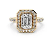 Emerald Cut Vintage Milgrain Halo Engagement Ring Setting | Pierced Gallery | Yellow Gold