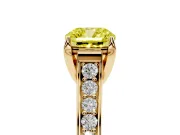 Fancy Yellow Cushion Cut Diamond Solitaire Pavé Engagement Ring Set in Yellow gold with Prong Setting