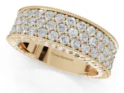 Round Lab-Grown Diamond Wide Pavé Wedding Band | Milgrain Edges | Yellow Gold