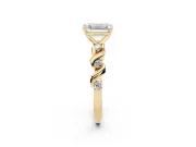 Emerald Cut Ribbon Twist Solitaire Engagement Ring Setting | Accented Shoulders | Yellow Gold