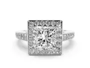 Princess Cut Diamond Halo Pavé Engagement Ring Set in Silver with Bezel Setting