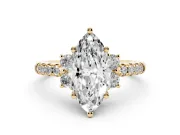 Marquise Side Stone Pave Engagement Ring Setting | Paired Round Accents | Yellow Gold