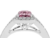 Emerald Cut Split Shank Halo Engagement Ring Setting for a Fancy Pink Lab-Grown Diamond | White Gold