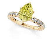 Fancy Yellow Pear Cut Diamond Pavé Solitaire Ring Set in Yellow gold with Round Band and Prong Setting