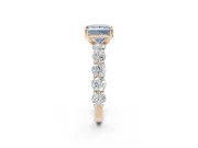 Princess Cut Side Stone Engagement Ring Setting for a Fancy Blue Lab-Grown Diamond | Scalloped Prong Accents | Rose Gold