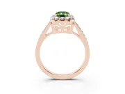 Fancy Green Emerald Cut Diamond Floral Halo Ring Set in Rose gold with Pavé Band and Prong Setting