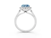 Fancy Blue Heart Cut Diamond Halo Engagement Ring Set in White gold with Filigree Band and Prong-Set Center