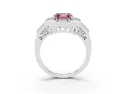 Fancy Pink Asscher Cut Diamond Milgrain Halo Ring Set in White gold with Split Shank