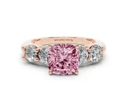 Cushion Cut Five Stone Engagement Ring Setting for a Fancy Pink Lab-Grown Diamond | Prong Set Side Stones | Rose Gold