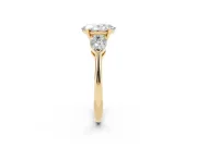 Oval Three-Stone Engagement Ring Setting | Pear Side Stones | Yellow Gold