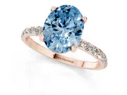 Oval Pave Solitaire Engagement Ring Setting for a Fancy Blue Lab-Grown Diamond | Pave Shoulders | Rose Gold