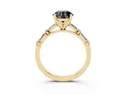 Round Baguette Side Stone Engagement Ring Setting for a Black Center | Yellow Gold