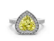 Heart-Shaped Double Milgrain Halo Engagement Ring Setting for a Fancy Yellow Lab-Grown Diamond | Pave Band | White Gold