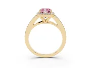 Cushion Cut Halo Engagement Ring Setting for a Fancy Pink Lab-Grown Diamond | V-Split Pavé Band | Yellow Gold