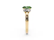 Oval Three Stone Engagement Ring Setting for a Fancy Green Lab-Grown Diamond | Matching Side Stones | Yellow Gold