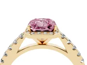 Radiant Cut Halo Pavé Engagement Ring Setting for a Fancy Pink Lab-Grown Diamond | Yellow Gold