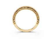 Round Lab-Grown Diamond Pavé Chevron Milgrain Wedding Band | Scrollwork Sides | Yellow Gold