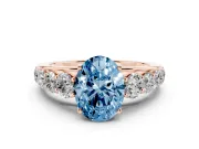 Oval Graduated Side Stone Engagement Ring Setting for a Fancy Blue Lab-Grown Diamond | Flat Top Band | Rose Gold