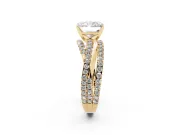 Radiant Cut Diamond Solitaire Twist Band Ring Set in Yellow gold with Pavé Setting and Prong Head