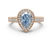 Pear-Shaped Milgrain Halo Engagement Ring Setting for a Fancy Blue Lab-Grown Diamond | Wide Pavé Band | Rose Gold
