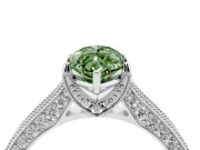 Marquise Vintage Hidden Halo Engagement Ring Setting for a Fancy Green Lab-Grown Diamond | Milgrain Pave Band | Platinum