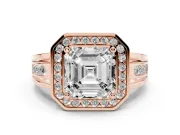 Asscher Cut Vintage Halo Engagement Ring Setting | Channel-Set Split Shank | Rose Gold