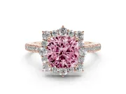 Cushion Cut Scalloped Halo Engagement Ring Setting for a Fancy Pink Lab-Grown Diamond | Single Row Pave | Rose Gold