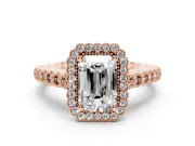 Radiant Cut Vintage Milgrain Halo Engagement Ring Setting | Beaded Pavé Shoulders | Rose Gold