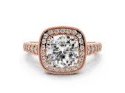 Cushion Cut Milgrain Halo Engagement Ring Setting | Graduated Bezel Accents | Rose Gold