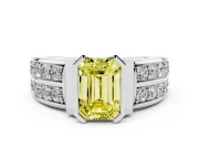 Emerald Cut Half Bezel Engagement Ring Setting for a Fancy Yellow Lab-Grown Diamond | Channel Band | White Gold