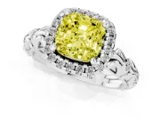 Cushion Cut Leaf Halo Engagement Ring Setting for a Fancy Yellow Lab-Grown Diamond | Bezel Accents | Platinum