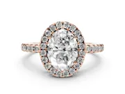 Oval Cut Diamond Pavé Band Halo Engagement Ring Set in Rose gold with Prong Setting