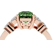 Fancy Green Emerald Cut Diamond Floral Cluster Ring Set in Rose gold with Marquise Petals and Prong Setting